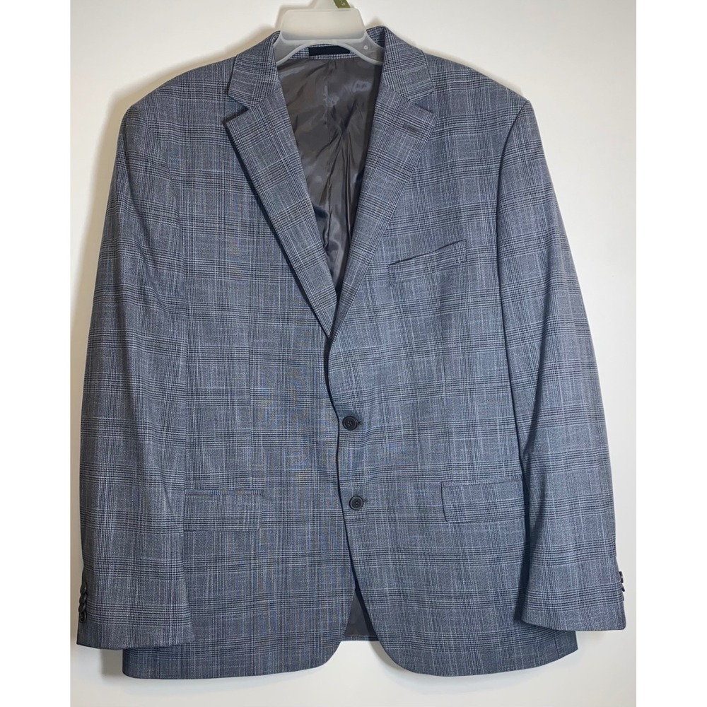 Michael Kors Mens 48L Glen Plaid Blazer Blue Gray Two Button Sport Coat 48 Long